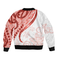 Coral Red Polynesian Tribal Turtle Floral Pattern Sleeve Zip Bomber Jacket LT05 - Polynesian Pride