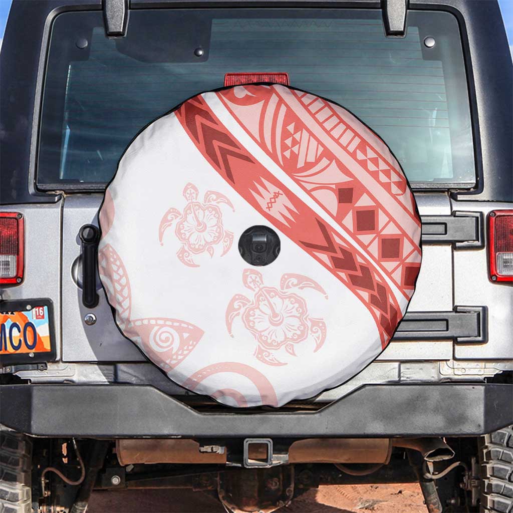 Coral Red Polynesian Tribal Turtle Floral Pattern Spare Tire Cover