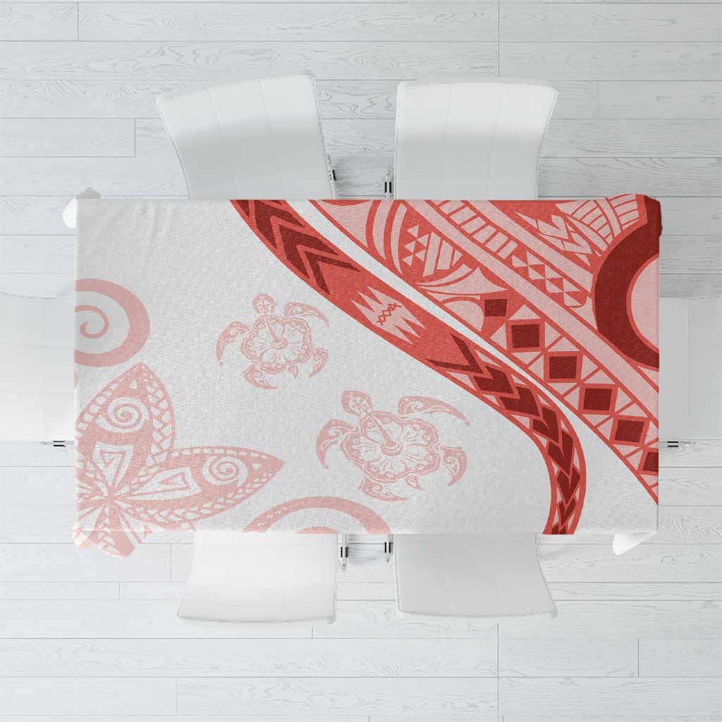 Coral Red Polynesian Tribal Turtle Floral Pattern Tablecloth