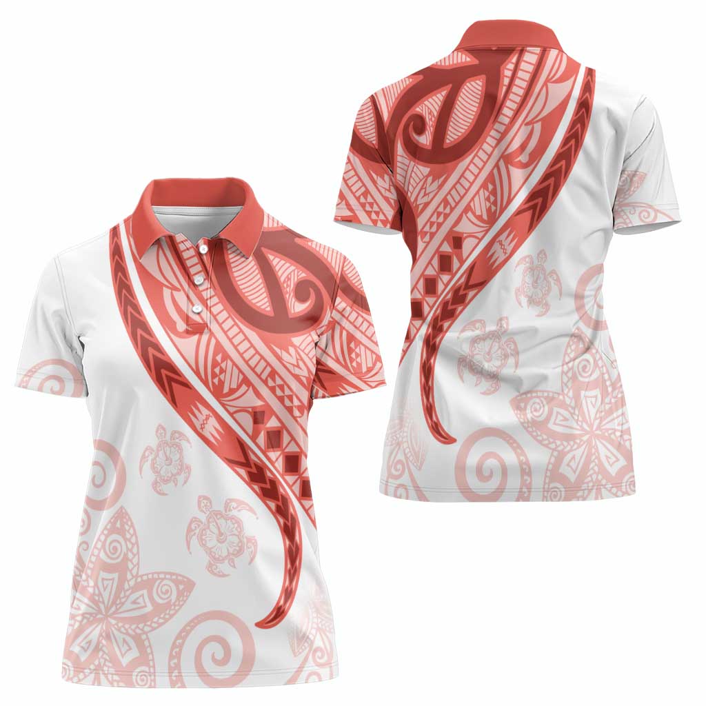 Coral Red Polynesian Tribal Turtle Floral Pattern Women Polo Shirt LT05 - Polynesian Pride