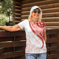 Coral Red Polynesian Tribal Turtle Floral Pattern Women Polo Shirt LT05 - Polynesian Pride