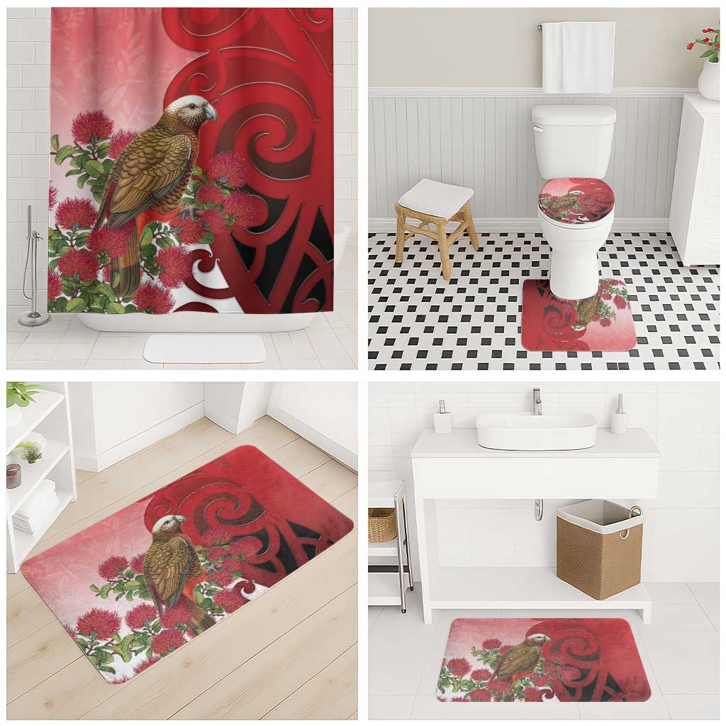 New Zealand Parrot Kaka Bathroom Set Maori Koru With Pohutukawa Flowers LT05 - Polynesian Pride