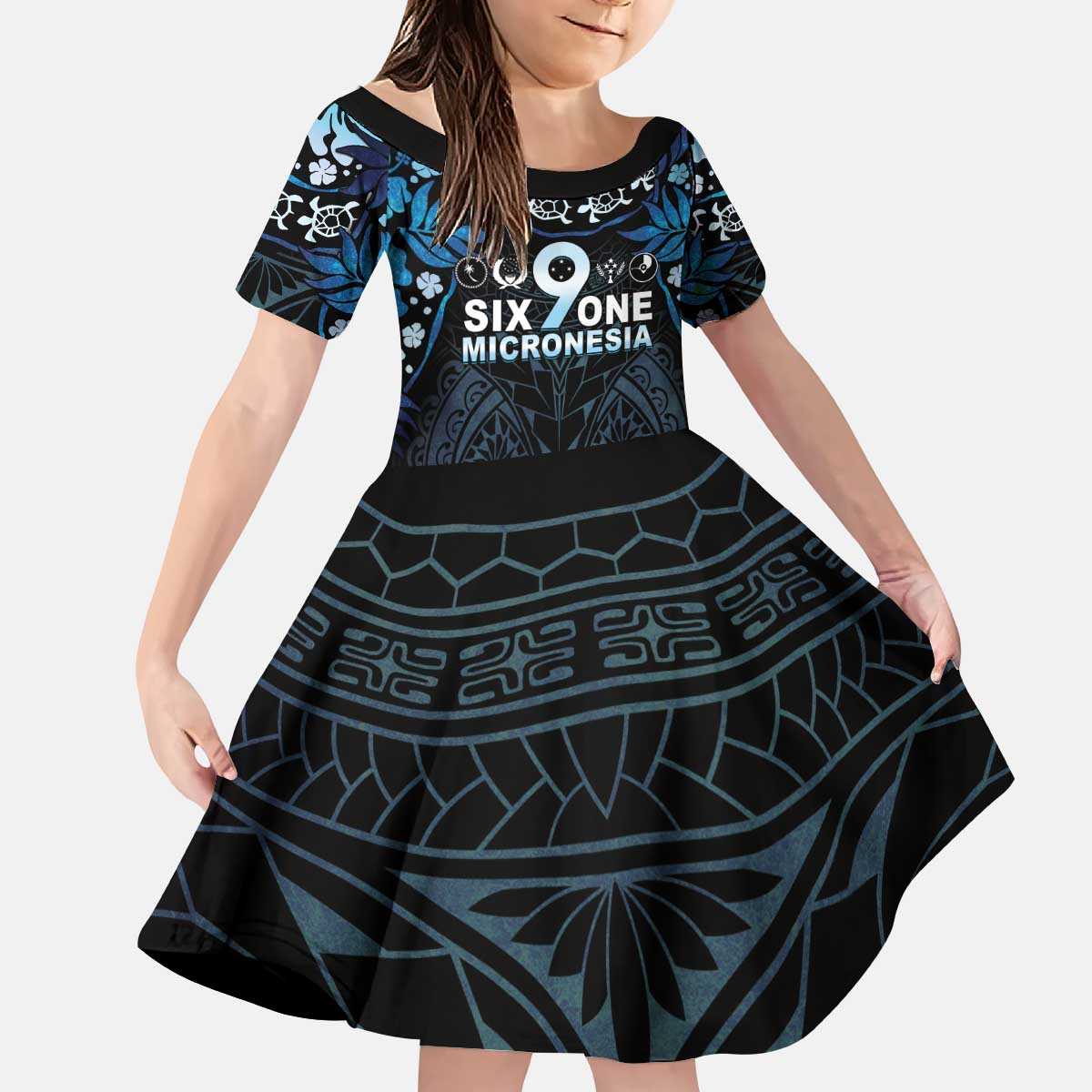 Micronesia FSM 691 Kid Short Sleeve Dress Respect Culture LT05 KID Blue - Polynesian Pride