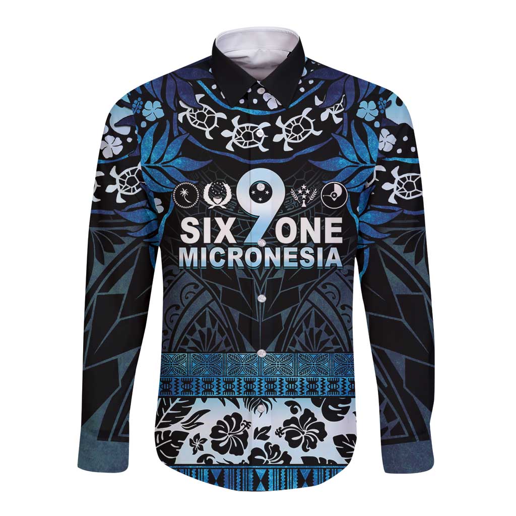 Micronesia FSM 691 Long Sleeve Button Shirt Respect Culture LT05 Unisex Blue - Polynesian Pride