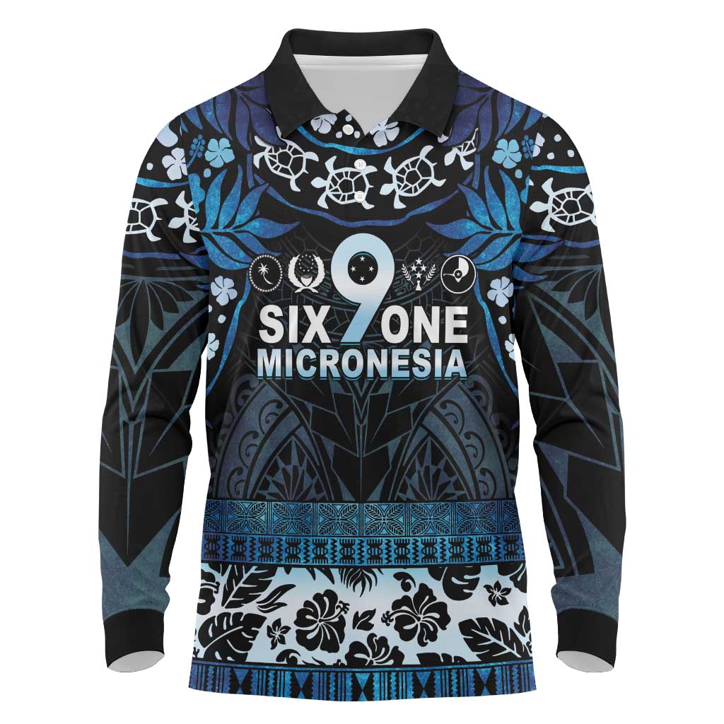 Micronesia FSM 691 Long Sleeve Polo Shirt Respect Culture LT05 Blue - Polynesian Pride