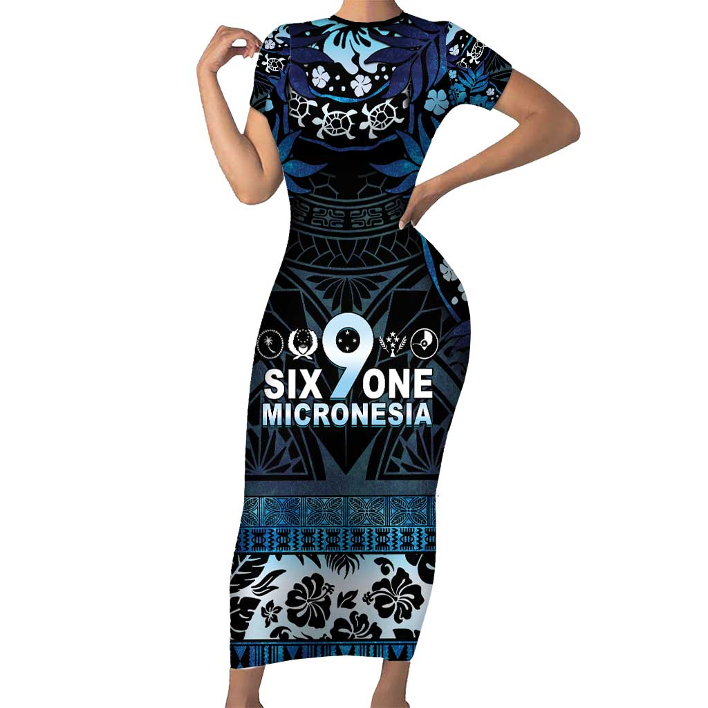 Micronesia FSM 691 Short Sleeve Bodycon Dress Respect Culture LT05 Long Dress Blue - Polynesian Pride