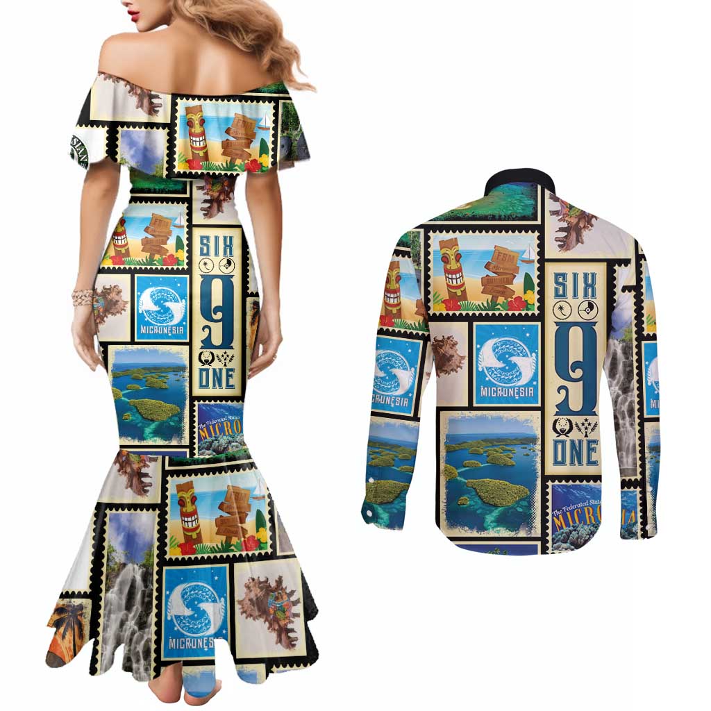 FSM Micronesia Culture Couples Matching Mermaid Dress and Long Sleeve Button Shirt LT05 - Polynesian Pride