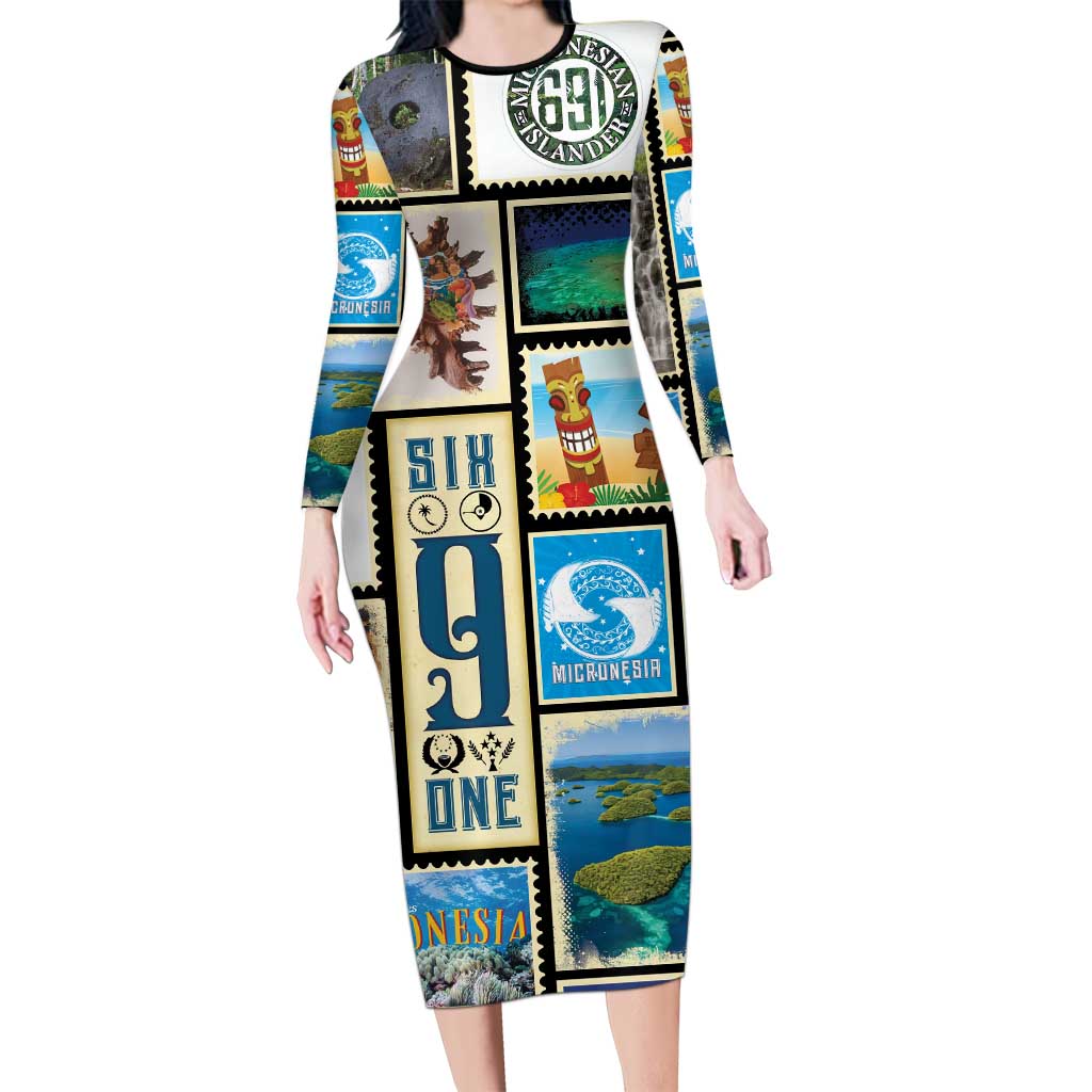 FSM Micronesia Culture Long Sleeve Bodycon Dress