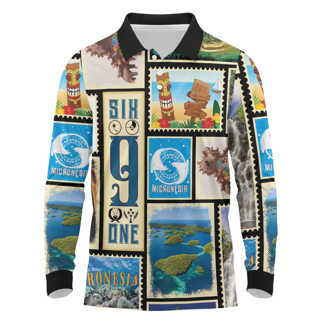 FSM Micronesia Culture Long Sleeve Polo Shirt LT05 Colorful - Polynesian Pride
