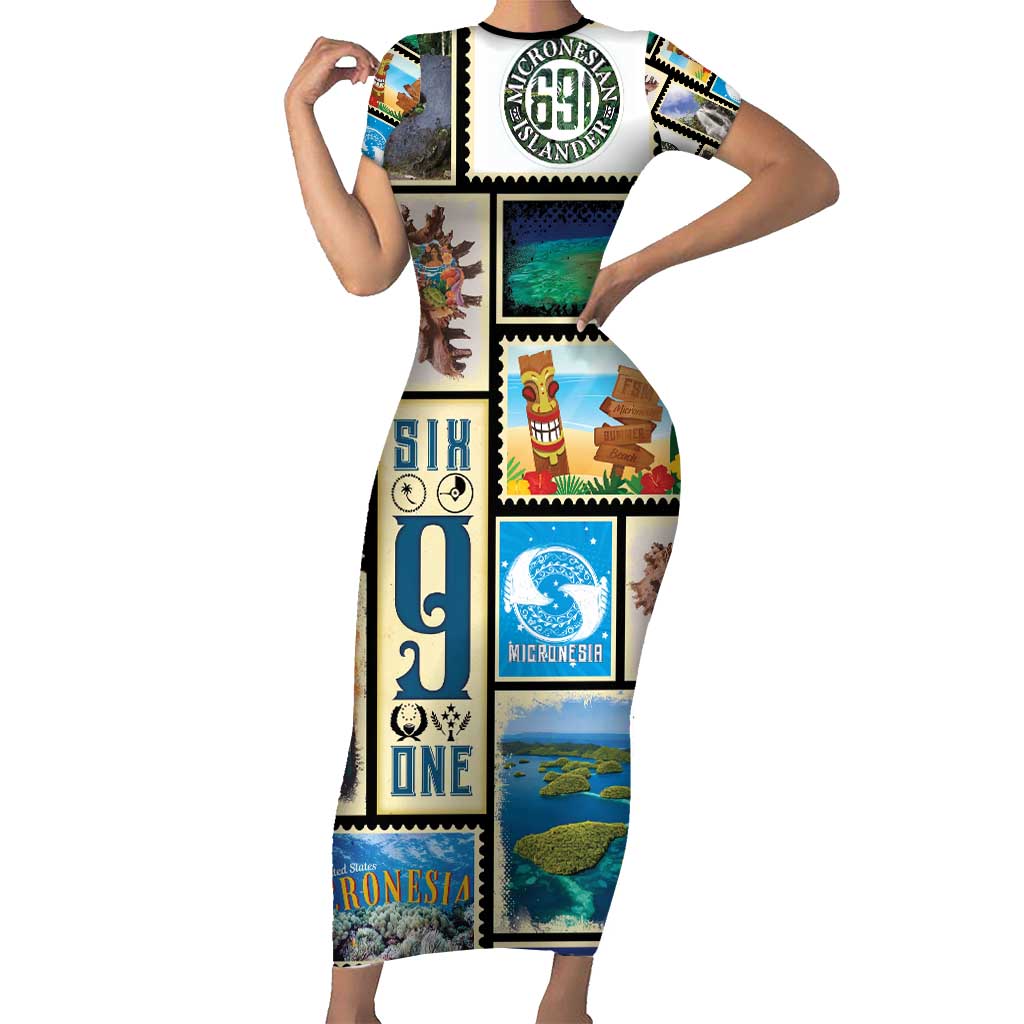 FSM Micronesia Culture Short Sleeve Bodycon Dress LT05 Long Dress Colorful - Polynesian Pride