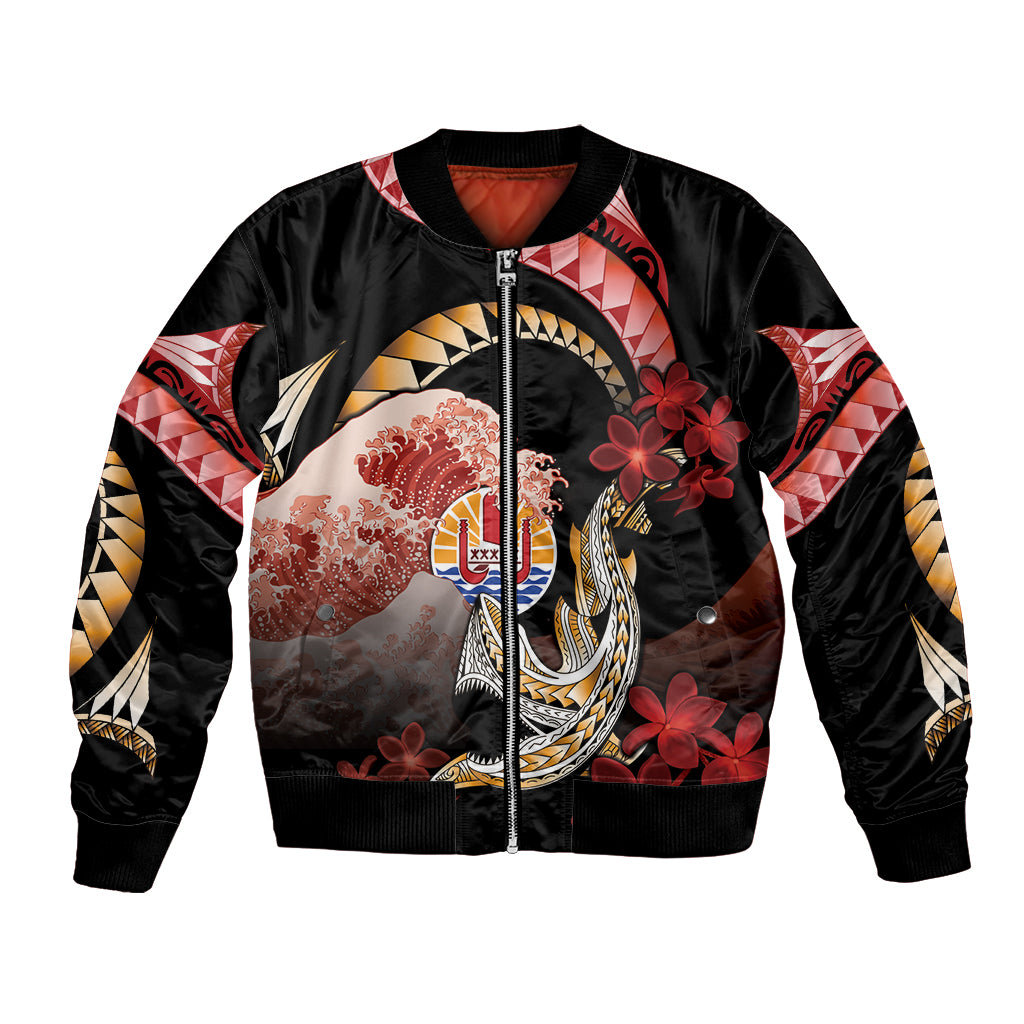 Personalised French Polynesia Victory Day Bomber Jacket Polynesian Pattern Plumeria LT05 Unisex Black - Polynesian Pride