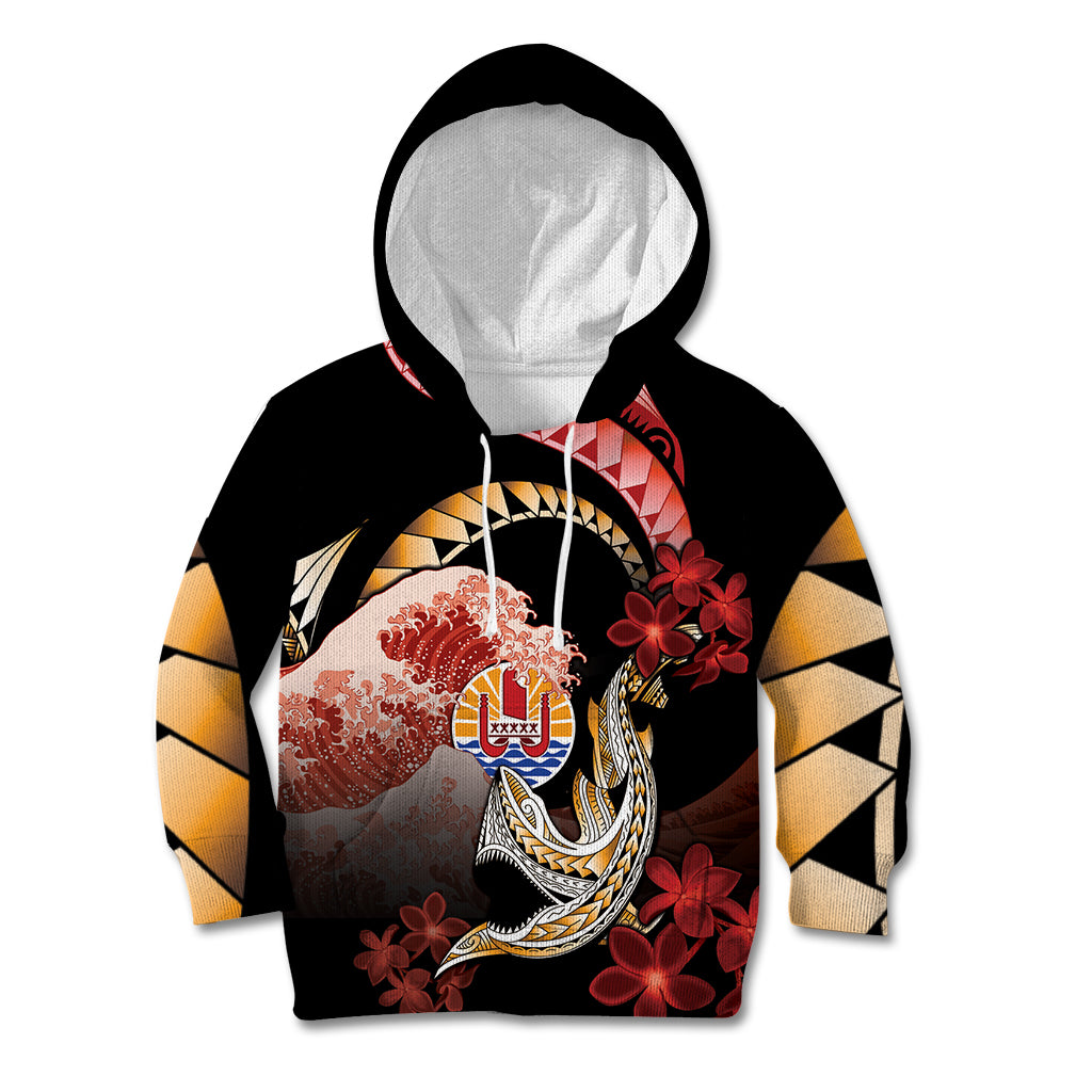 Personalised French Polynesia Victory Day Kid Hoodie Polynesian Pattern Plumeria LT05 Hoodie Black - Polynesian Pride