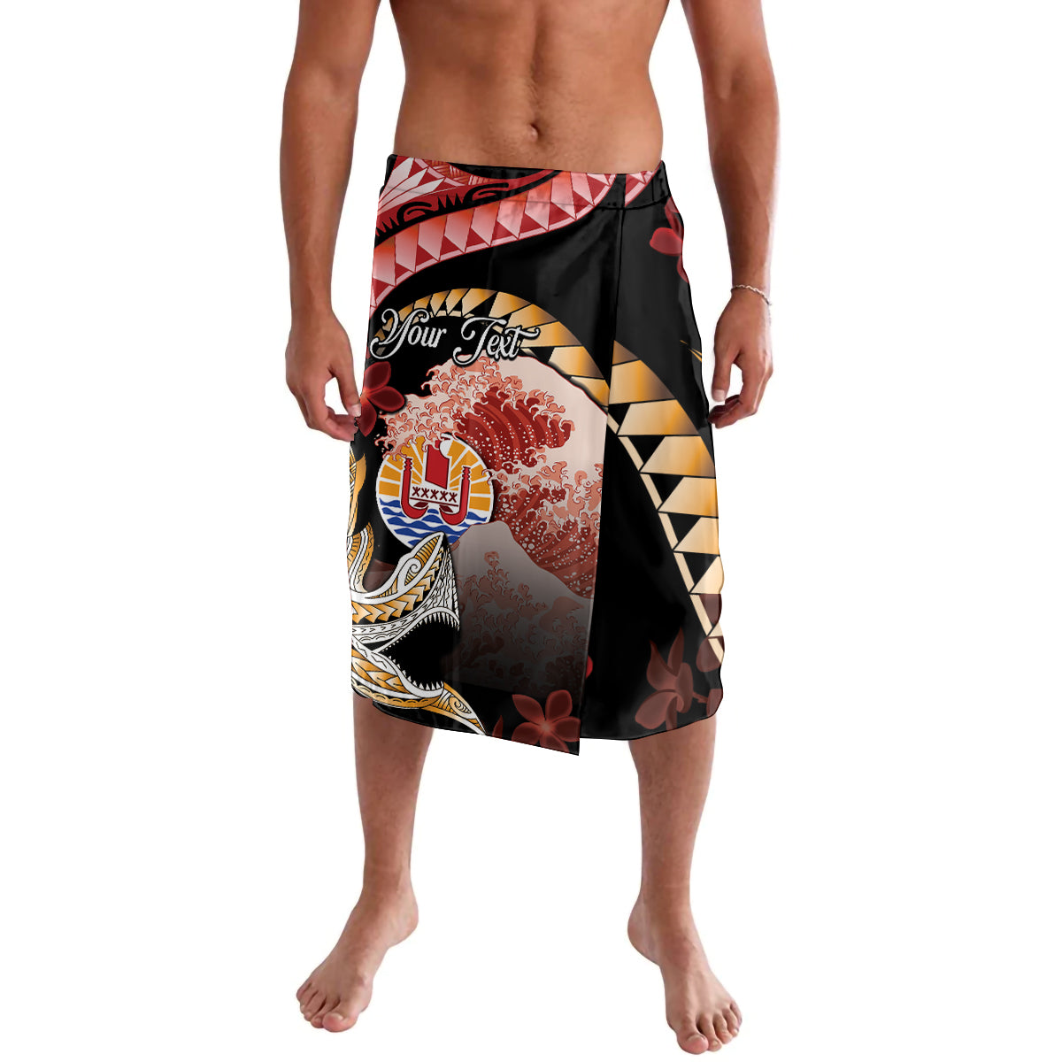 Personalised French Polynesia Victory Day Lavalava Polynesian Pattern Plumeria LT05 Black - Polynesian Pride