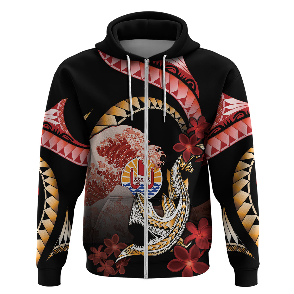 Personalised French Polynesia Victory Day Zip Hoodie Polynesian Pattern Plumeria LT05 Zip Hoodie Black - Polynesian Pride