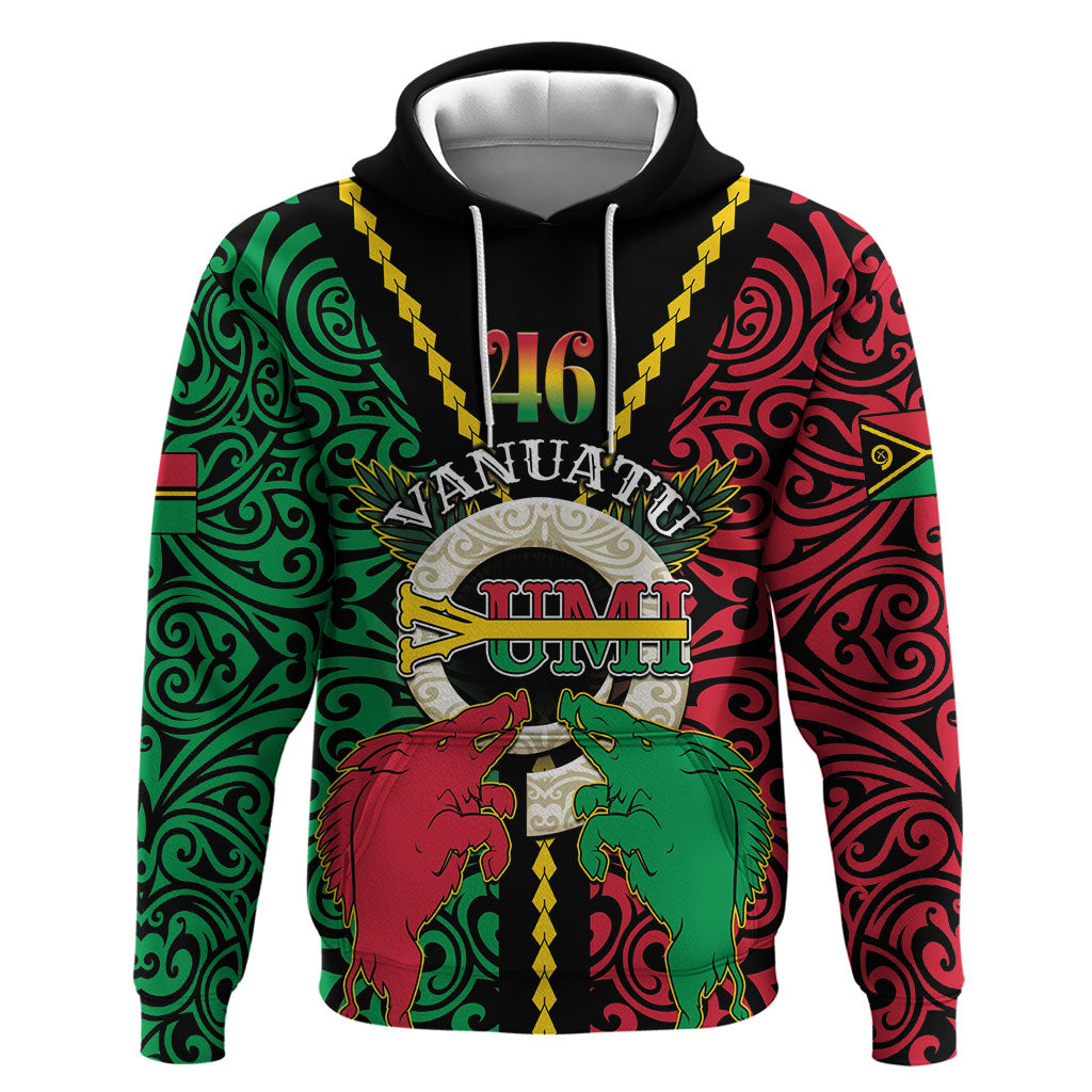 Vanuatu 46th Independence Day Hoodie Long God Yumi Stanap Wild Boar LT05 Pullover Hoodie Black - Polynesian Pride