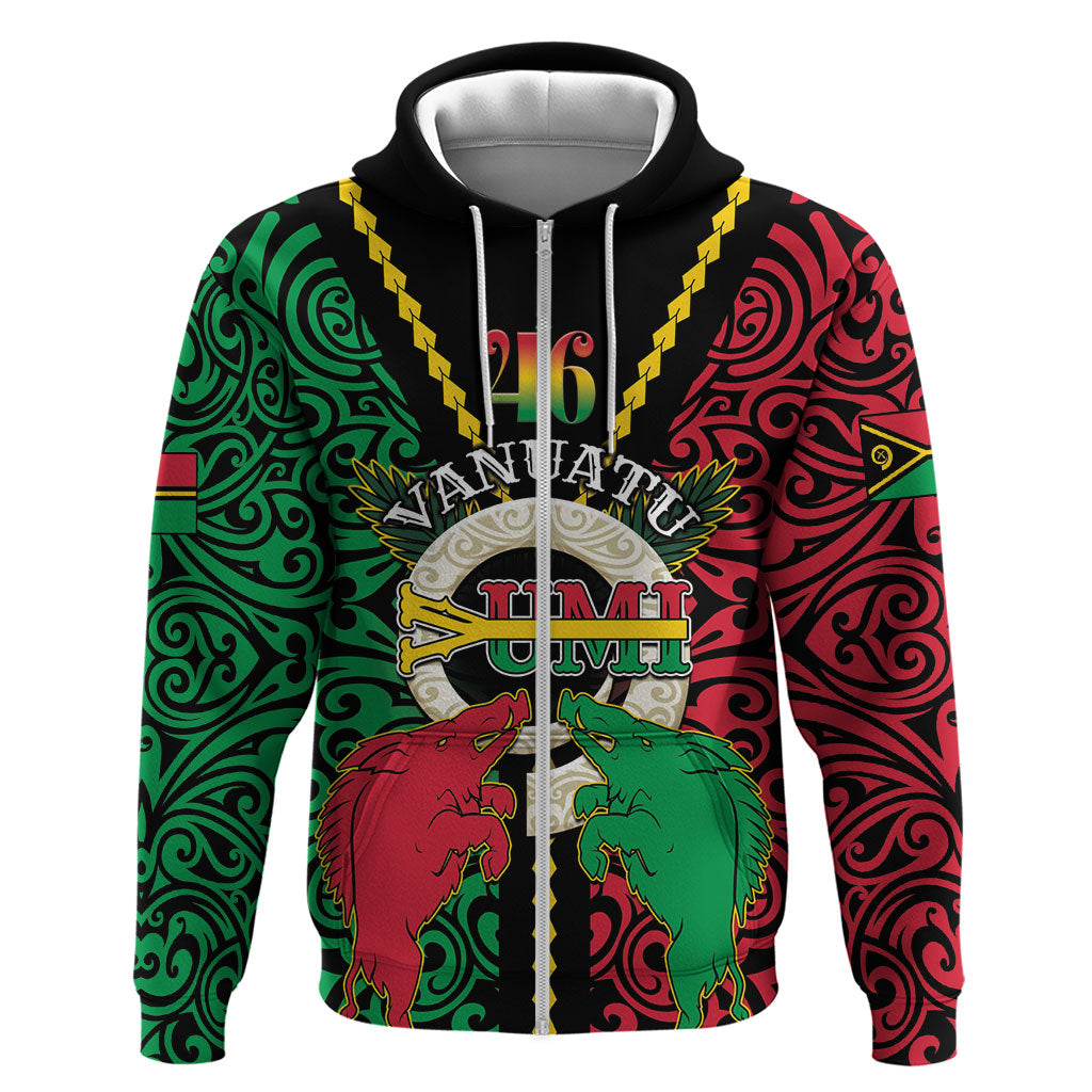 Vanuatu 46th Independence Day Hoodie Long God Yumi Stanap Wild Boar LT05 Zip Hoodie Black - Polynesian Pride