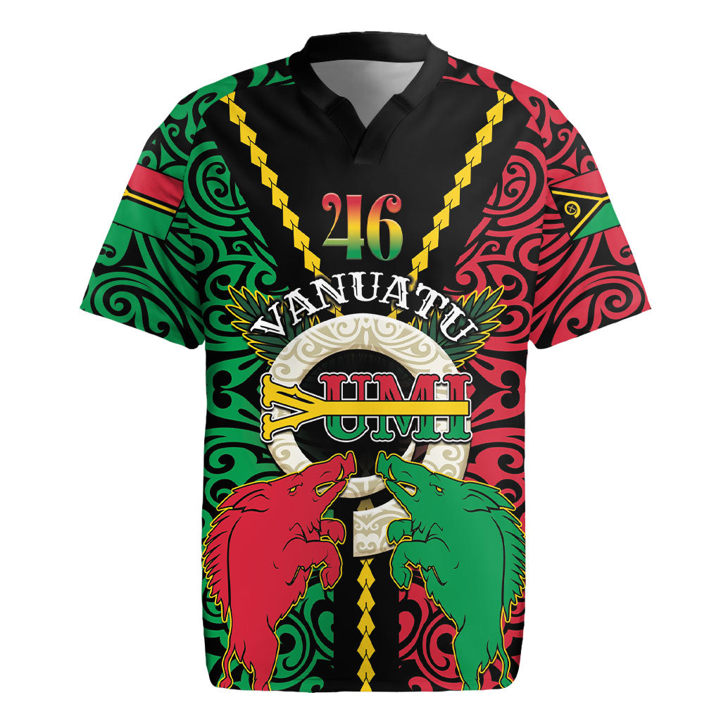 Vanuatu 46th Independence Day Rugby Jersey Long God Yumi Stanap Wild Boar LT05 Black - Polynesian Pride