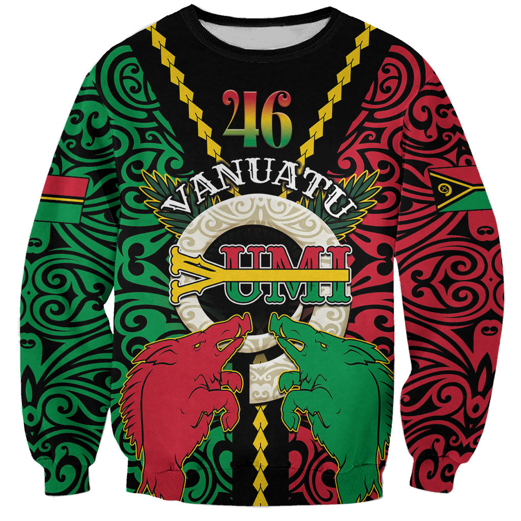 Vanuatu 46th Independence Day Sweatshirt Long God Yumi Stanap Wild Boar LT05 Unisex Black - Polynesian Pride