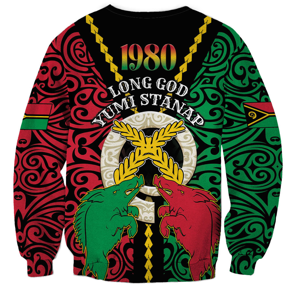 Vanuatu 46th Independence Day Sweatshirt Long God Yumi Stanap Wild Boar LT05 - Polynesian Pride