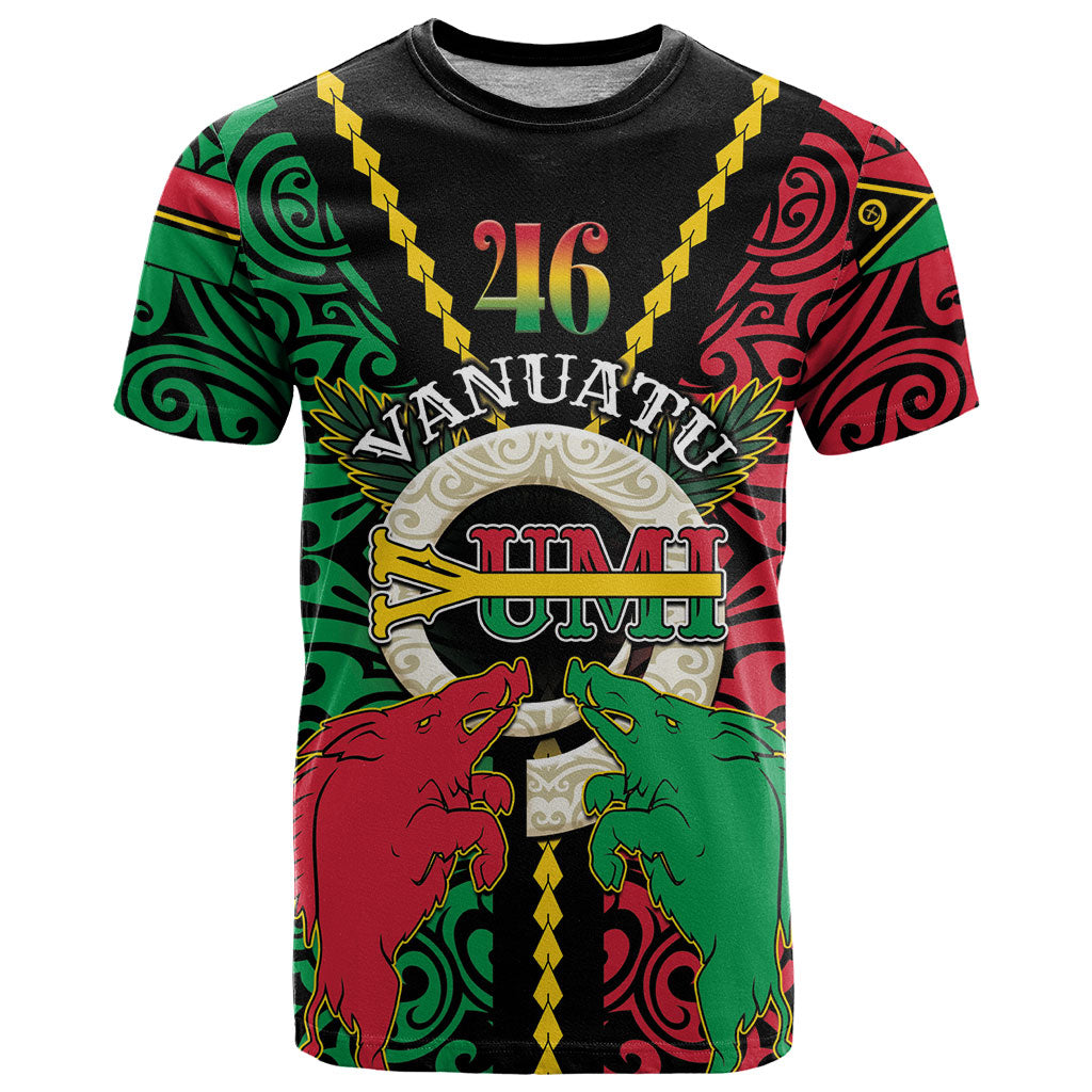 Vanuatu 46th Independence Day T Shirt Long God Yumi Stanap Wild Boar LT05 Black - Polynesian Pride