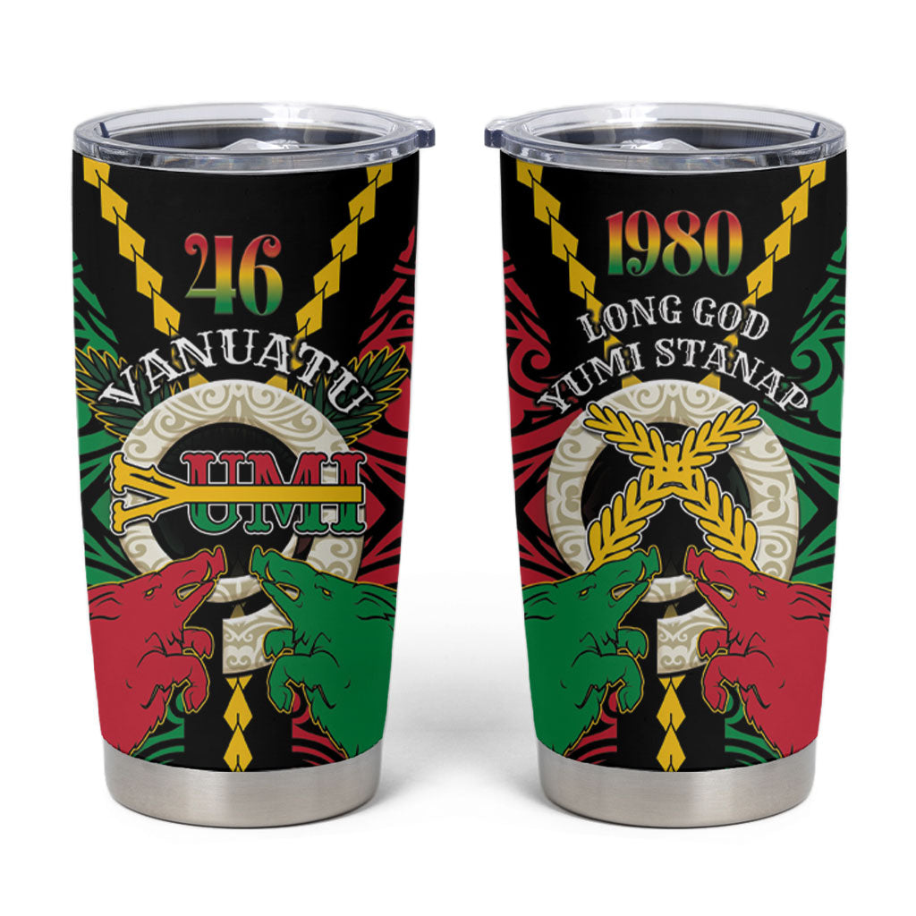 Vanuatu 46th Independence Day Tumbler Cup Long God Yumi Stanap Wild Boar LT05 Black - Polynesian Pride