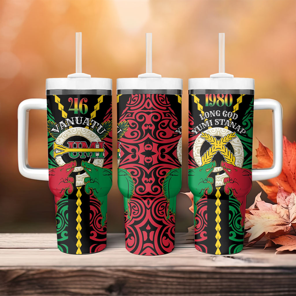 Vanuatu 46th Independence Day Tumbler With Handle Long God Yumi Stanap Wild Boar LT05 - Polynesian Pride