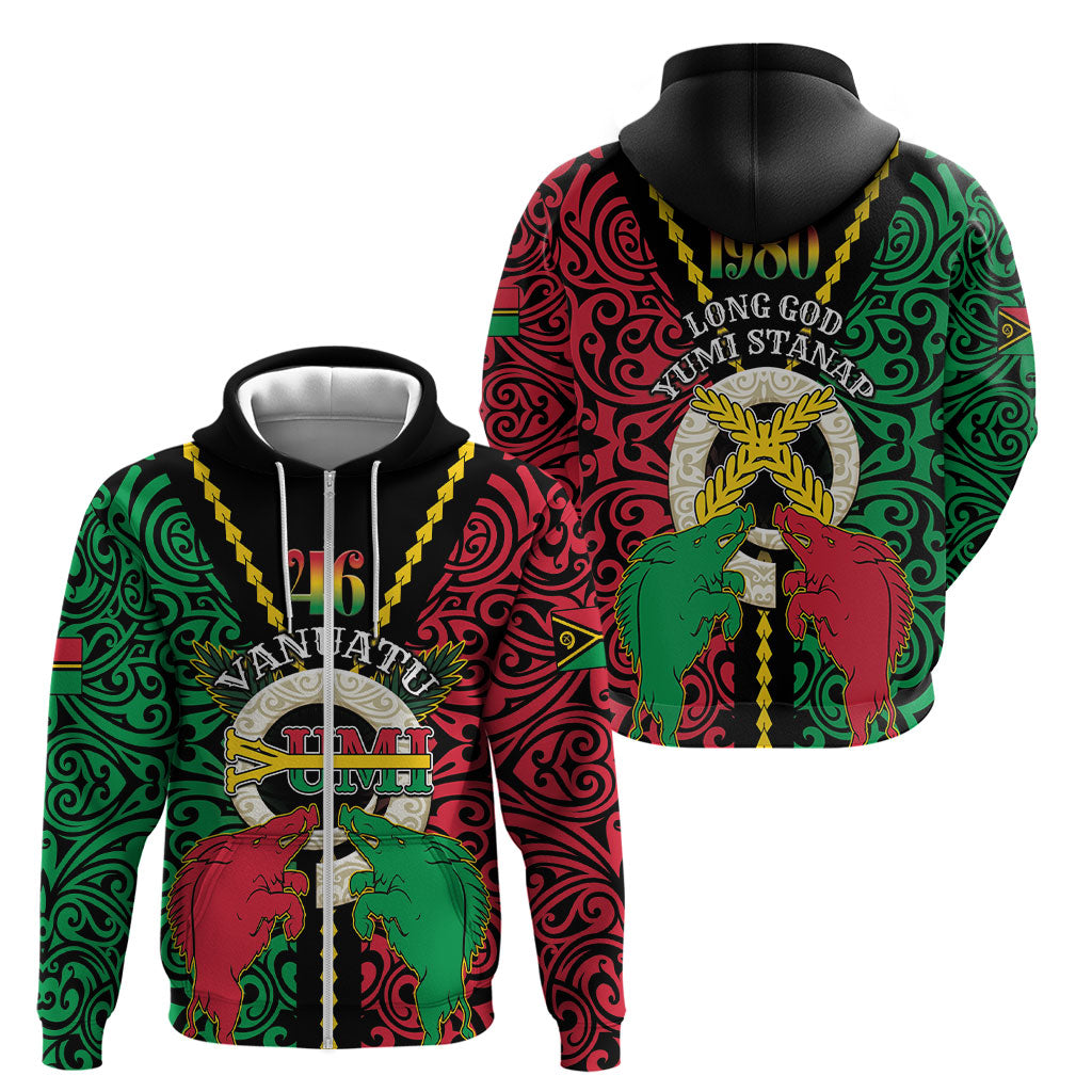 Vanuatu 46th Independence Day Zip Hoodie Long God Yumi Stanap Wild Boar LT05 - Polynesian Pride