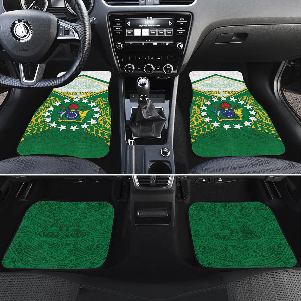 Personalised Cook Islands Ra o te Ui Ariki Car Mats Polynesian Pattern LT05 Set 4pcs Green - Polynesian Pride