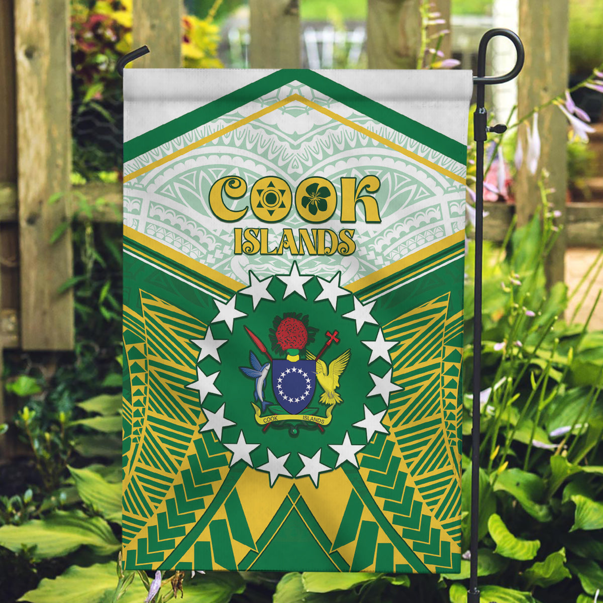 Cook Islands Ra o te Ui Ariki Garden Flag Polynesian Pattern LT05 Garden Flag Green - Polynesian Pride