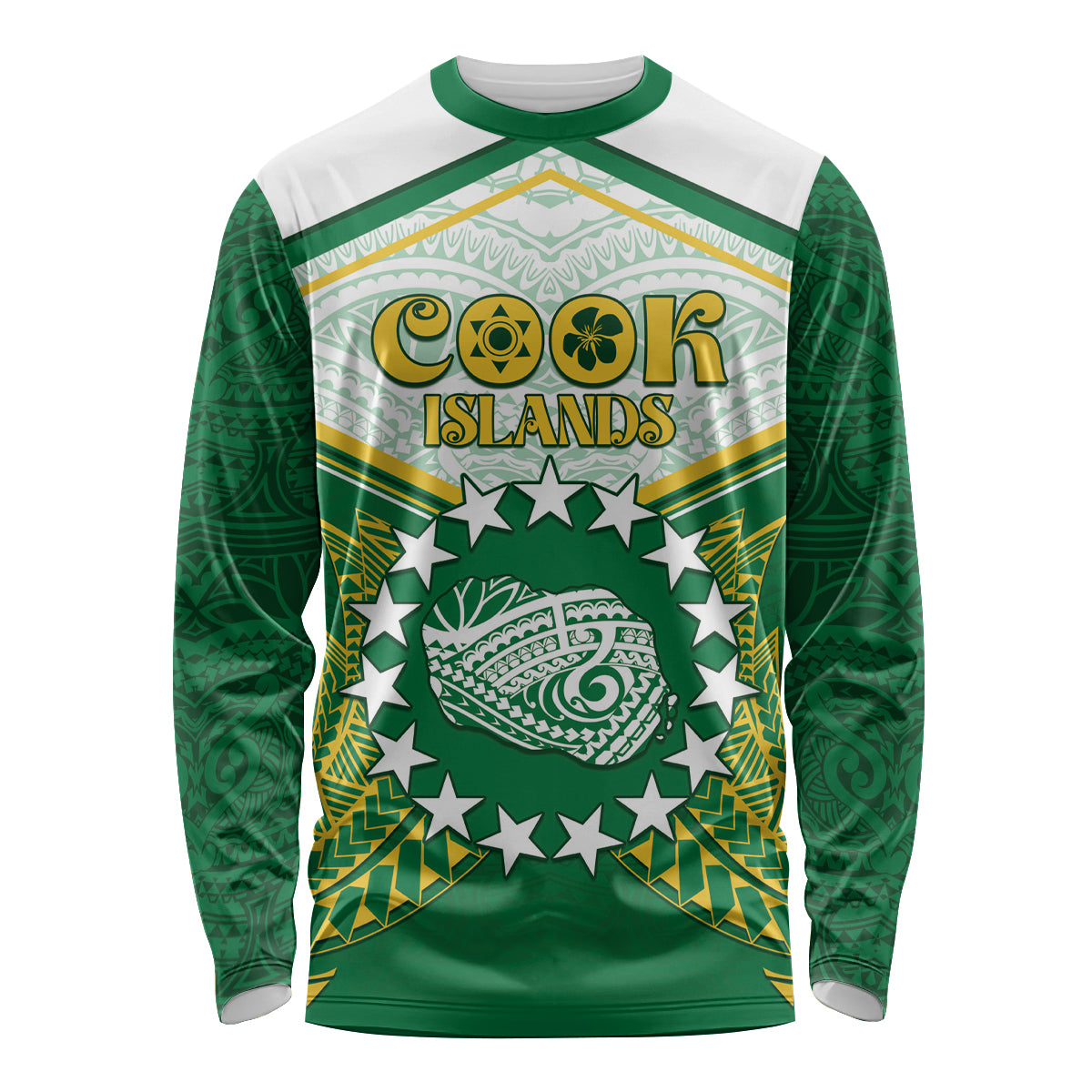 Personalised Cook Islands Ra o te Ui Ariki Long Sleeve Shirt Polynesian Pattern LT05 Unisex Green - Polynesian Pride