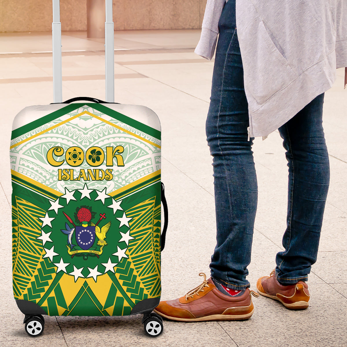 Cook Islands Ra o te Ui Ariki Luggage Cover Polynesian Pattern LT05 Green - Polynesian Pride