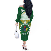 Personalised Cook Islands Ra o te Ui Ariki Off The Shoulder Long Sleeve Dress Polynesian Pattern LT05 - Polynesian Pride