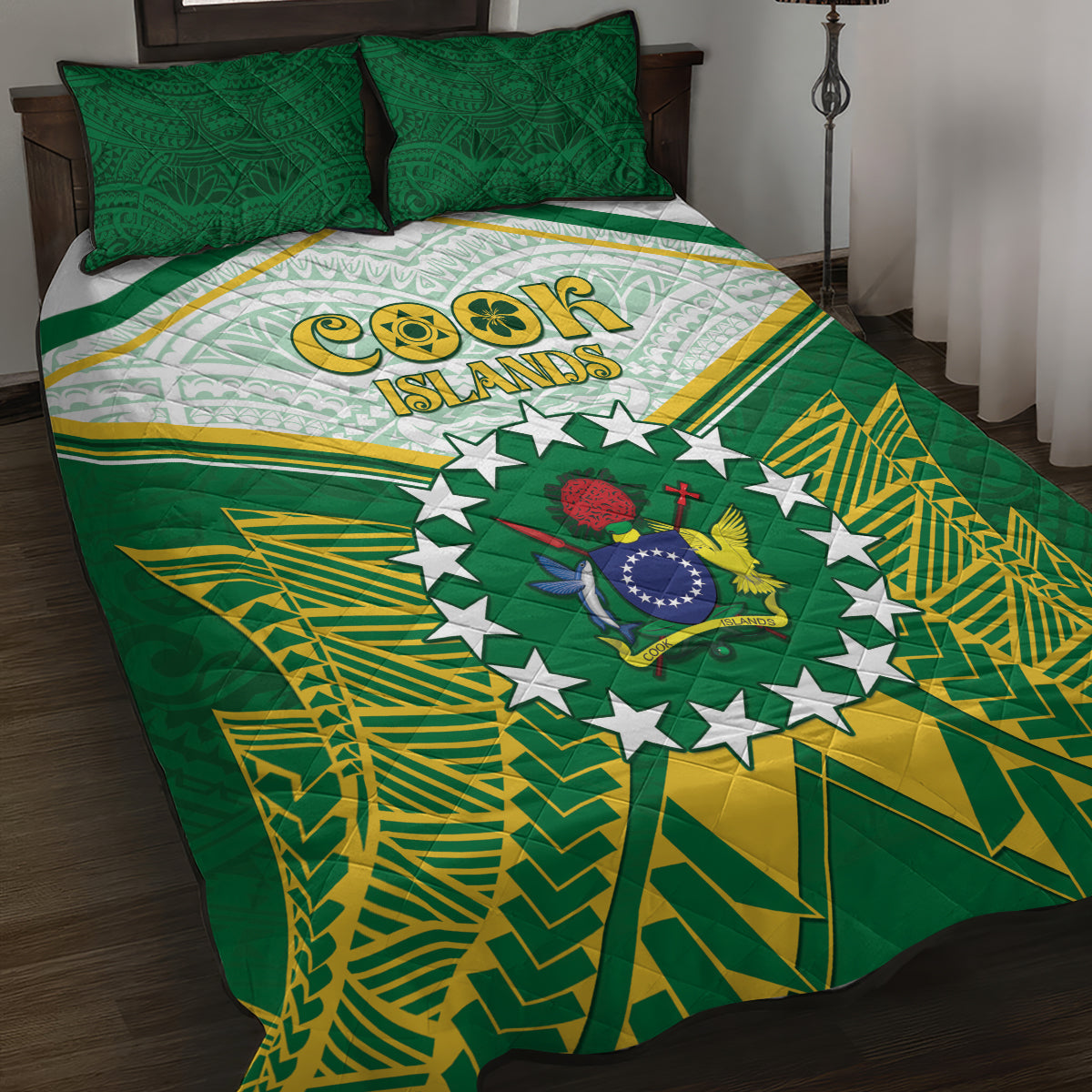 Cook Islands Ra o te Ui Ariki Quilt Bed Set Polynesian Pattern LT05 Green - Polynesian Pride