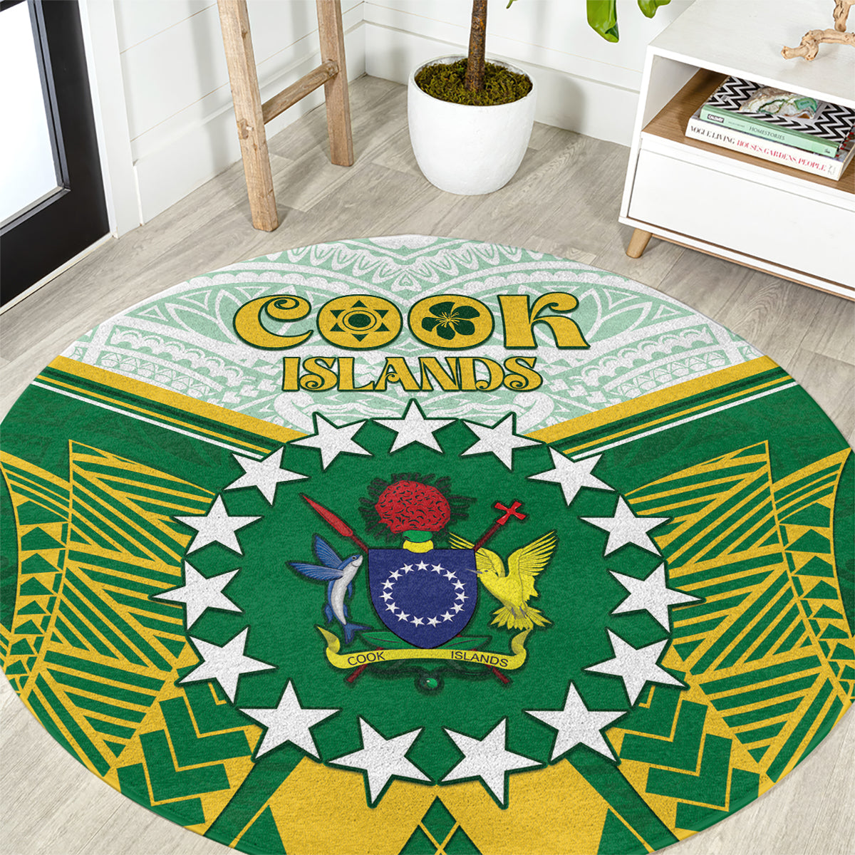 Cook Islands Ra o te Ui Ariki Round Carpet Polynesian Pattern LT05 Green - Polynesian Pride