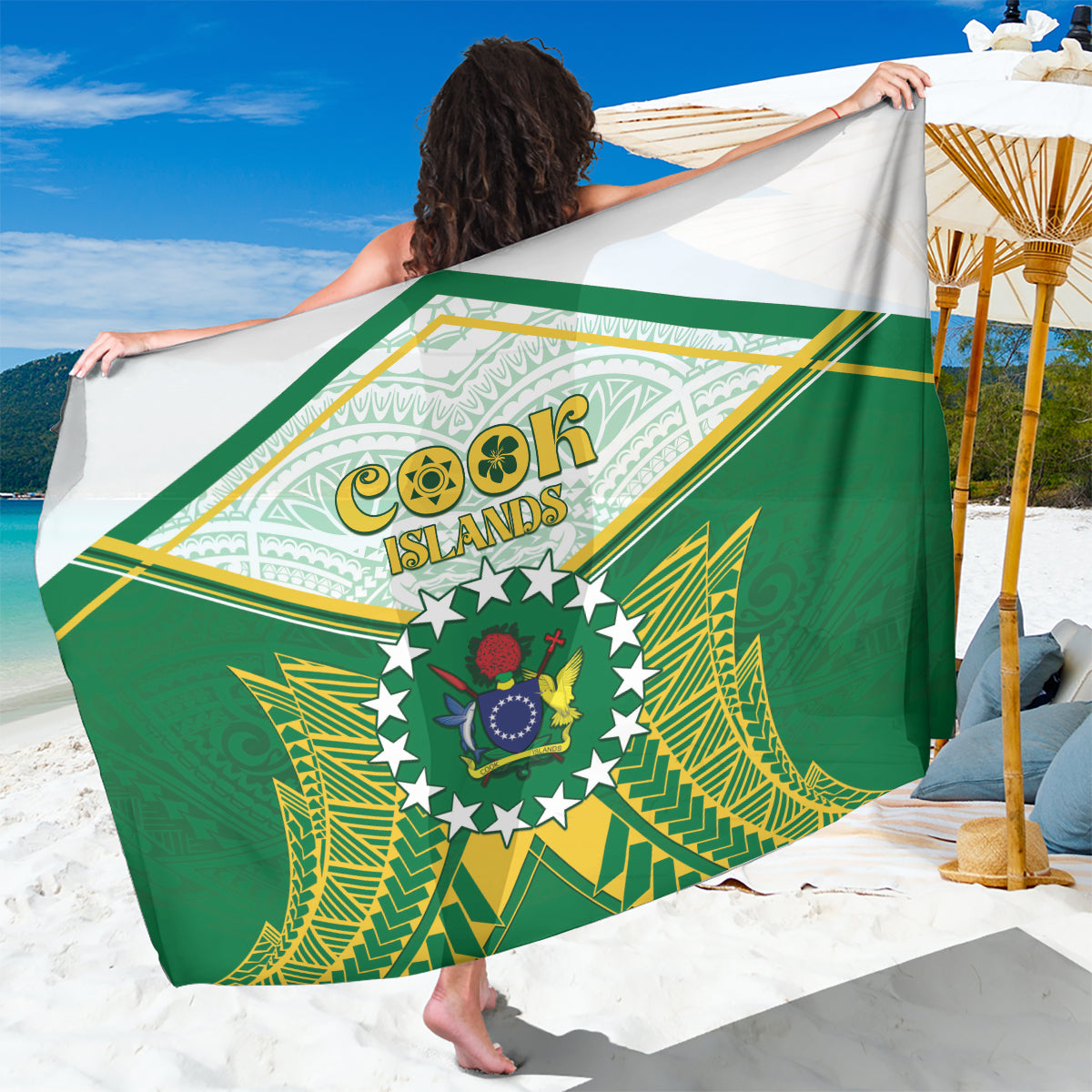 Cook Islands Ra o te Ui Ariki Sarong Polynesian Pattern LT05 One Size 44 x 66 inches Green - Polynesian Pride
