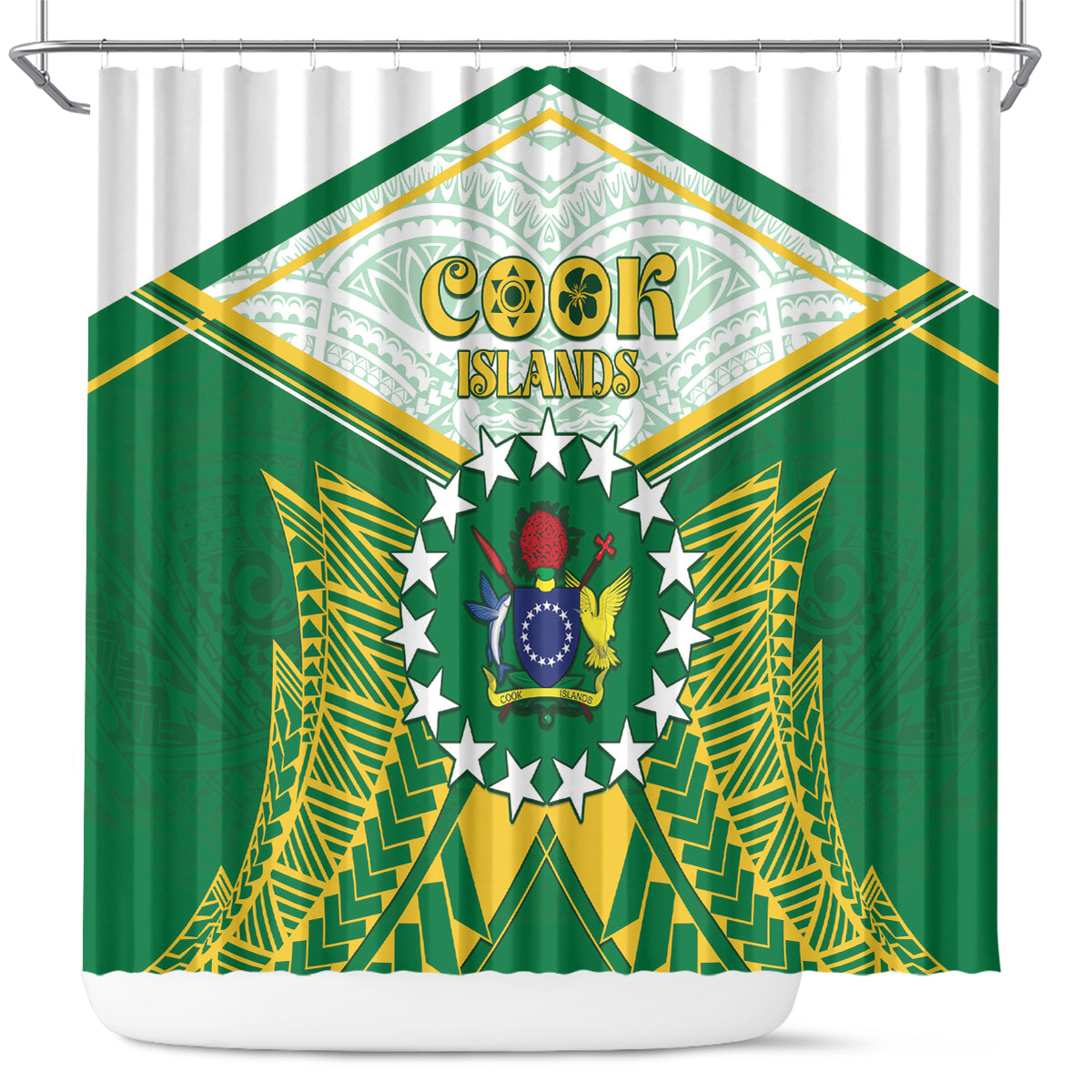 Cook Islands Ra o te Ui Ariki Shower Curtain Polynesian Pattern LT05 Green - Polynesian Pride