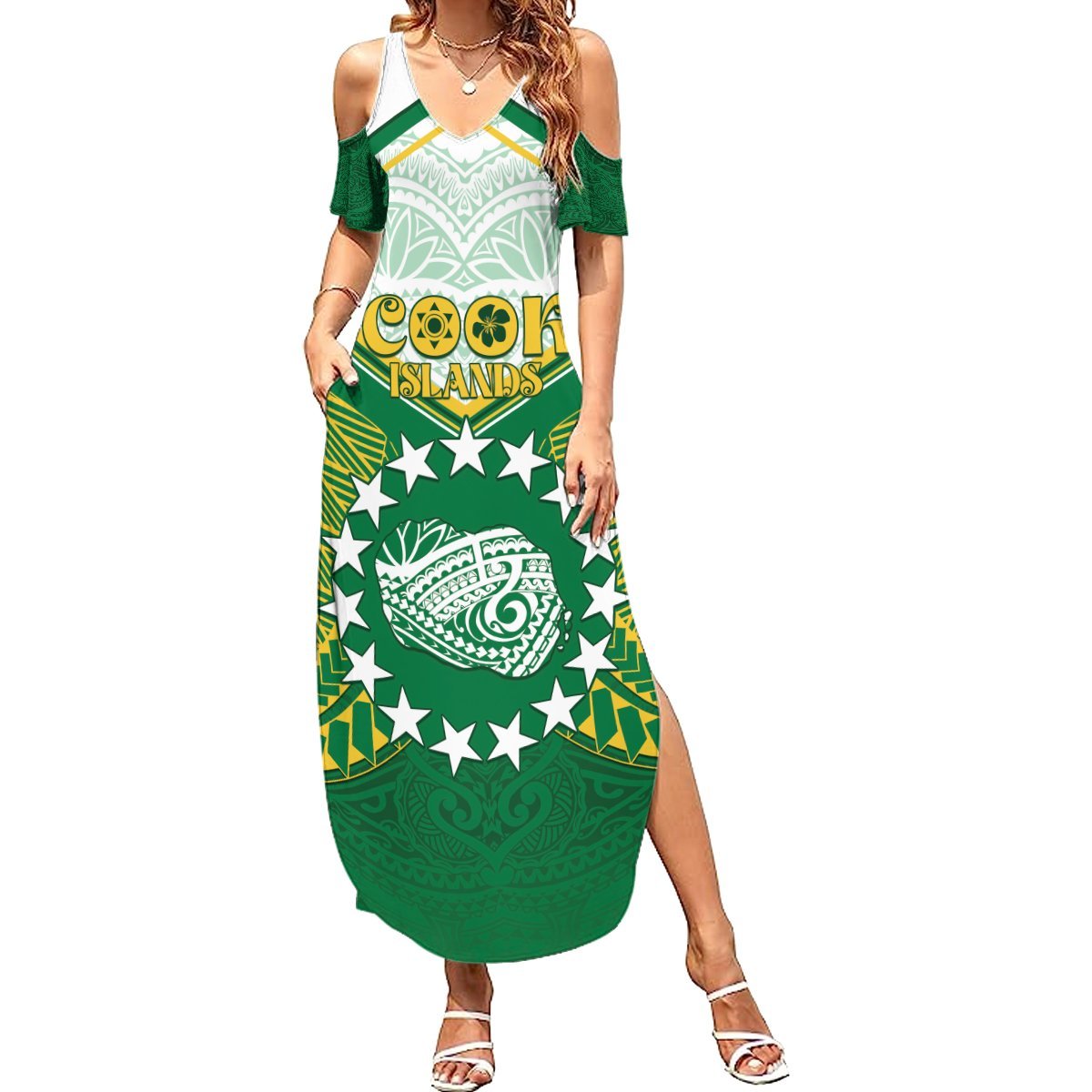 Personalised Cook Islands Ra o te Ui Ariki Summer Maxi Dress Polynesian Pattern LT05 Women Green - Polynesian Pride