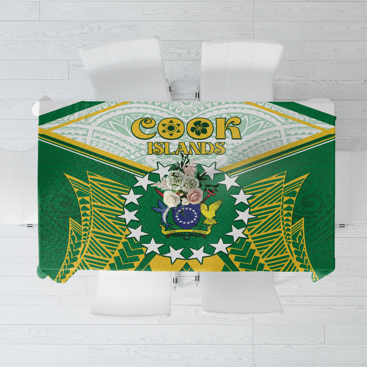 Cook Islands Ra o te Ui Ariki Tablecloth Polynesian Pattern LT05 Green - Polynesian Pride