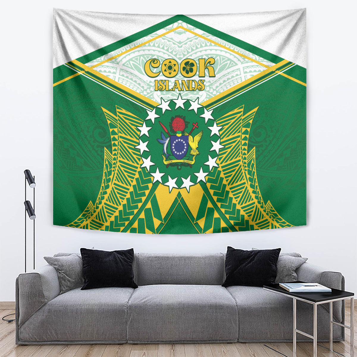 Cook Islands Ra o te Ui Ariki Tapestry Polynesian Pattern LT05 Green - Polynesian Pride