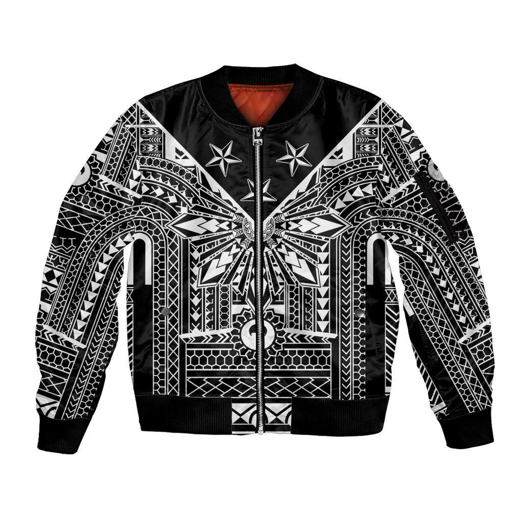Black Philippines Sun Star Sleeve Zip Bomber Jacket Igorot Tribal Inspiration LT05 Unisex Black - Polynesian Pride
