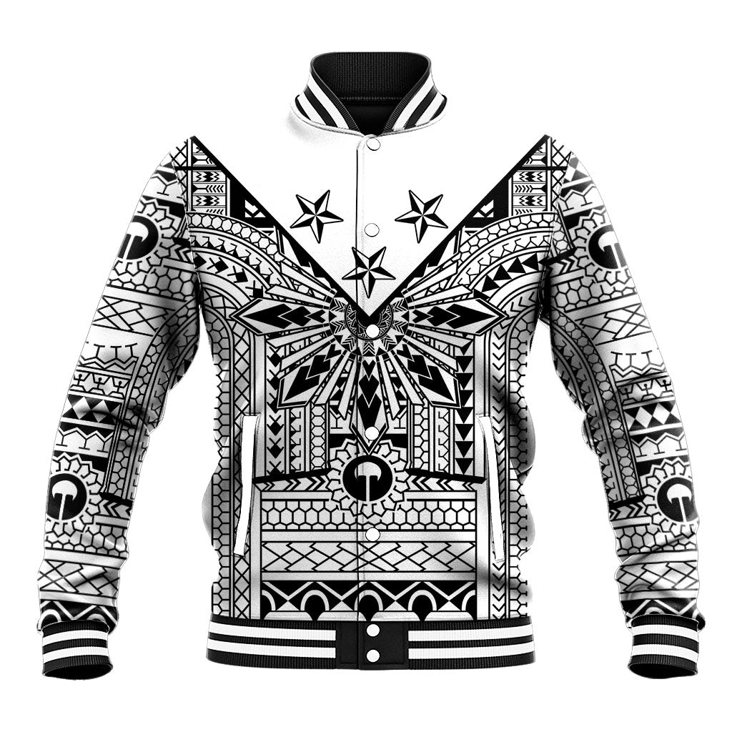 White Philippines Sun Star Baseball Jacket Igorot Tribal Inspiration LT05 Unisex White - Polynesian Pride