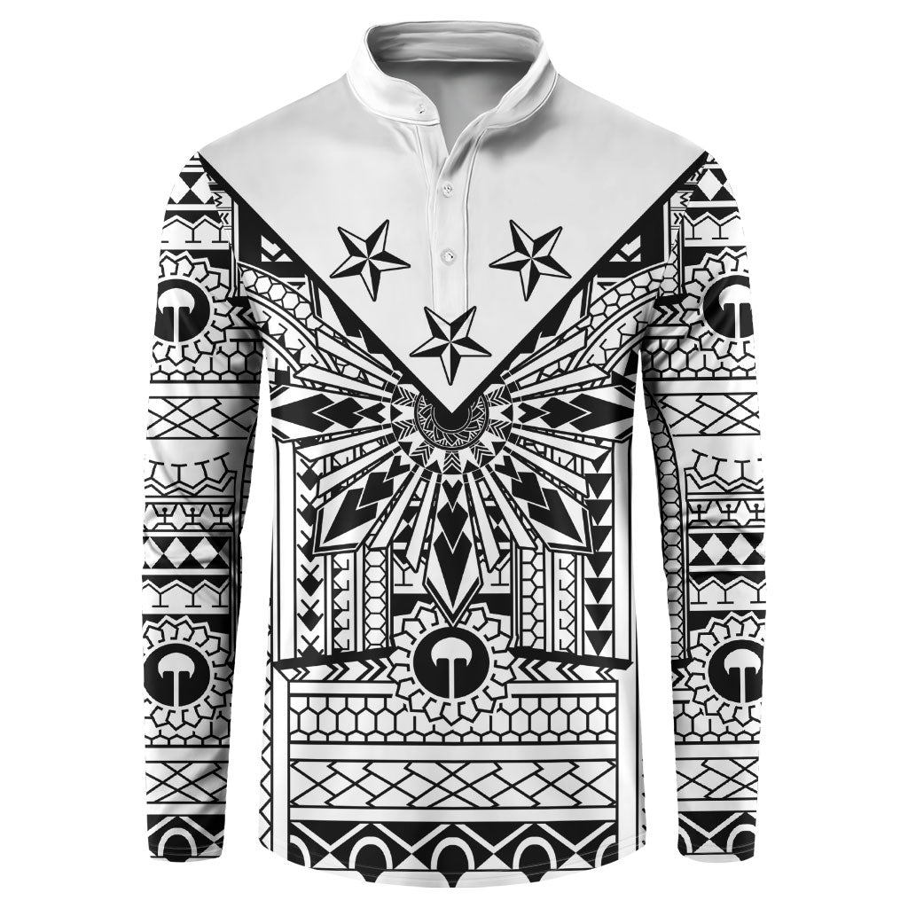White Philippines Sun Star Button Sweatshirt Igorot Tribal Inspiration LT05 White - Polynesian Pride