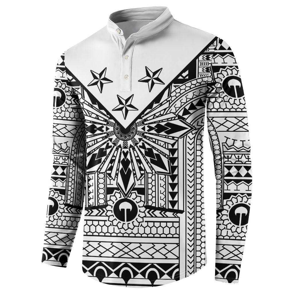 White Philippines Sun Star Button Sweatshirt Igorot Tribal Inspiration LT05 - Polynesian Pride