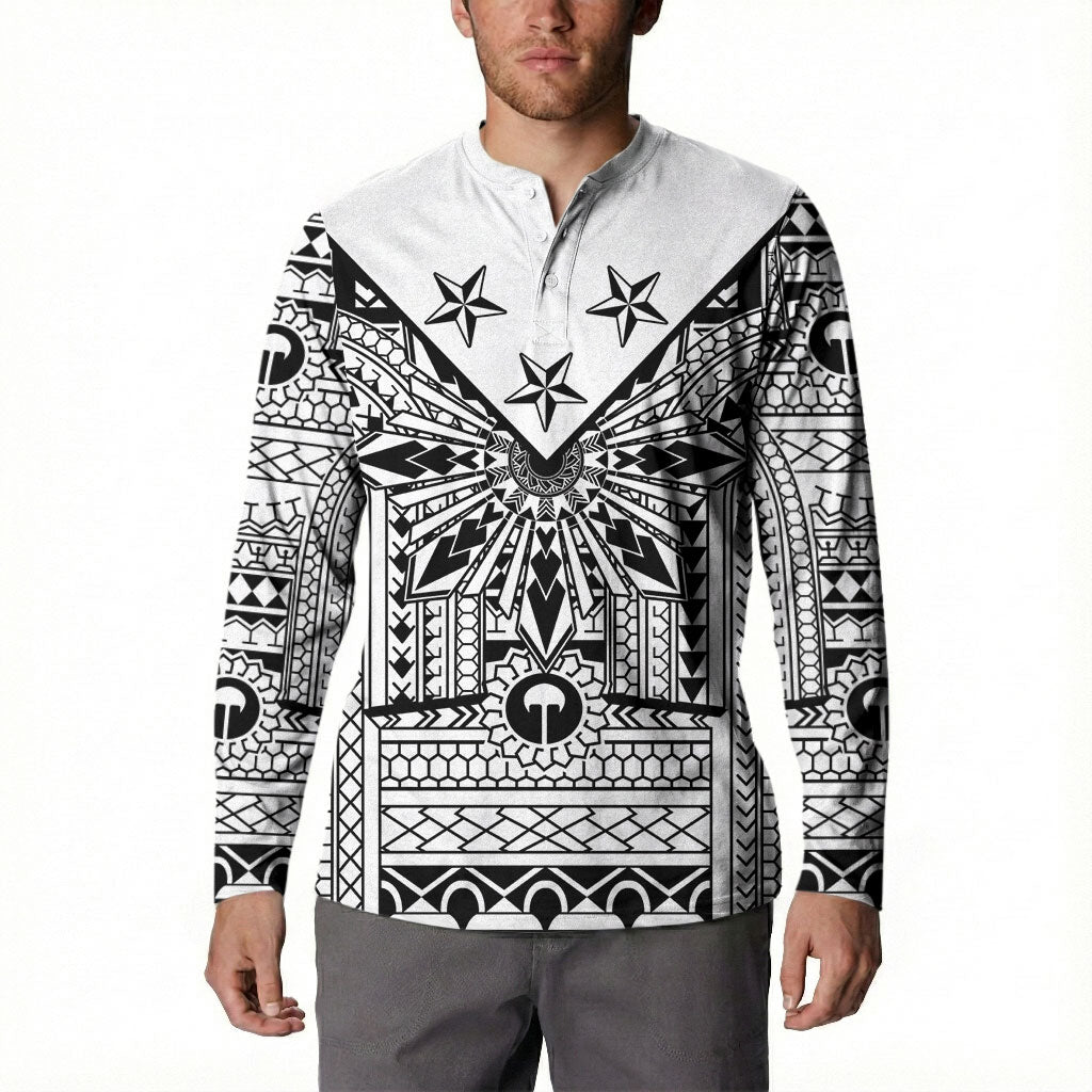 White Philippines Sun Star Button Sweatshirt Igorot Tribal Inspiration LT05 - Polynesian Pride