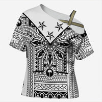 White Philippines Sun Star Cross Shoulder Shirt Igorot Tribal Inspiration LT05 Female White - Polynesian Pride