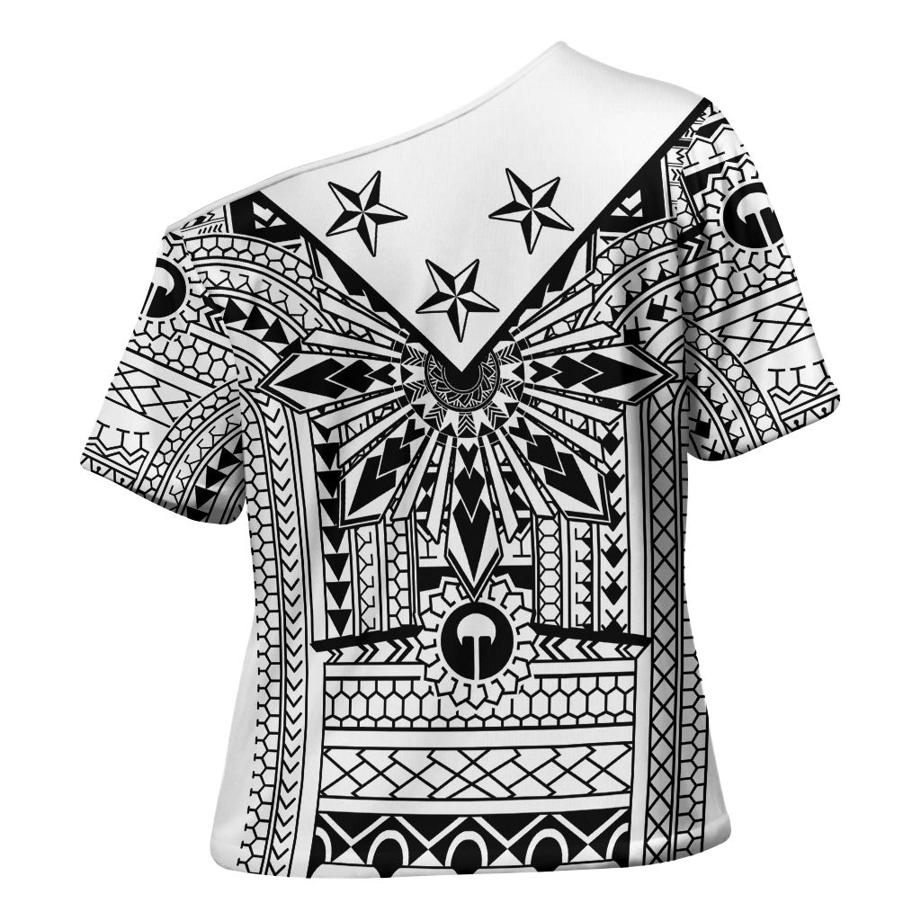 White Philippines Sun Star Cross Shoulder Shirt Igorot Tribal Inspiration LT05 - Polynesian Pride