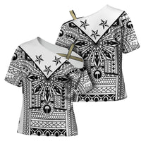 White Philippines Sun Star Cross Shoulder Shirt Igorot Tribal Inspiration LT05 - Polynesian Pride