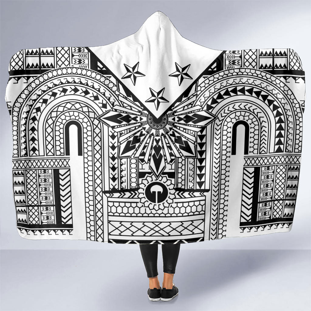 White Philippines Sun Star Hooded Blanket Igorot Tribal Inspiration LT05 One Size White - Polynesian Pride