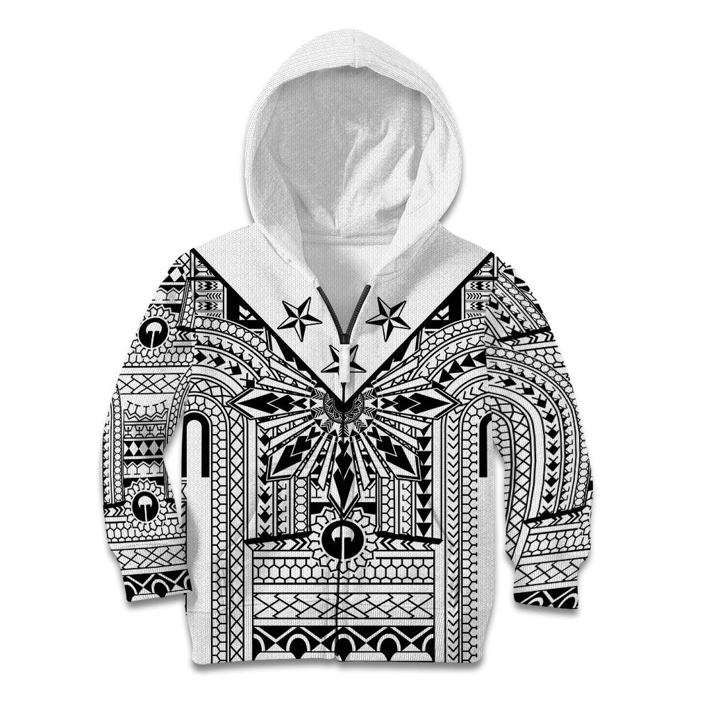 White Philippines Sun Star Kid Hoodie Igorot Tribal Inspiration LT05 Zip Hoodie White - Polynesian Pride