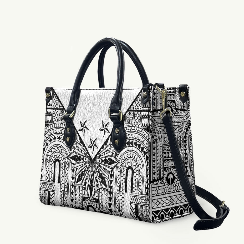 White Philippines Sun Star Leather Bag Igorot Tribal Inspiration LT05 White - Polynesian Pride